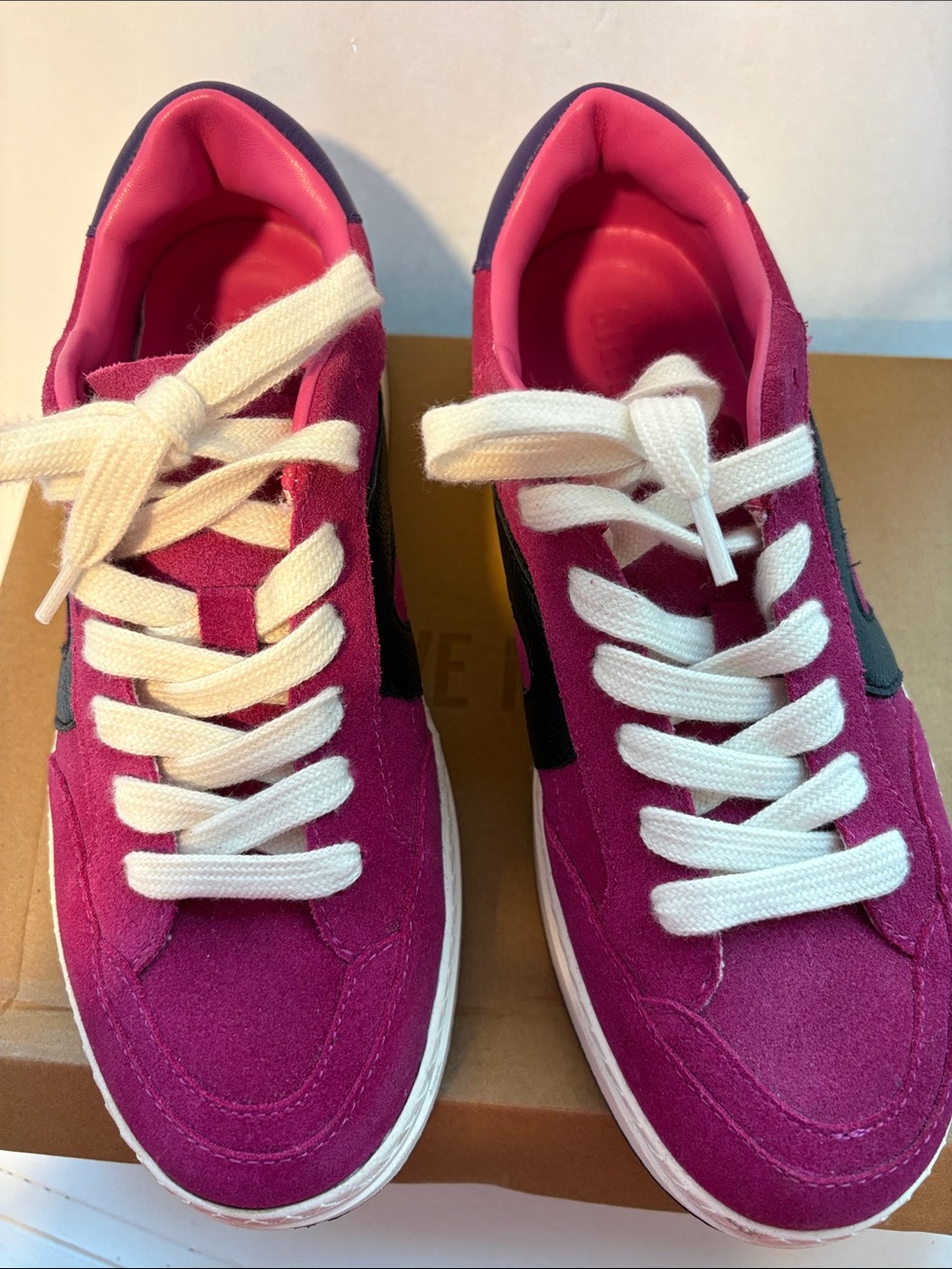 Steve Madden Kickflip Pink Suede Platform Sneakers with Black Accent - Picture 3 of 12